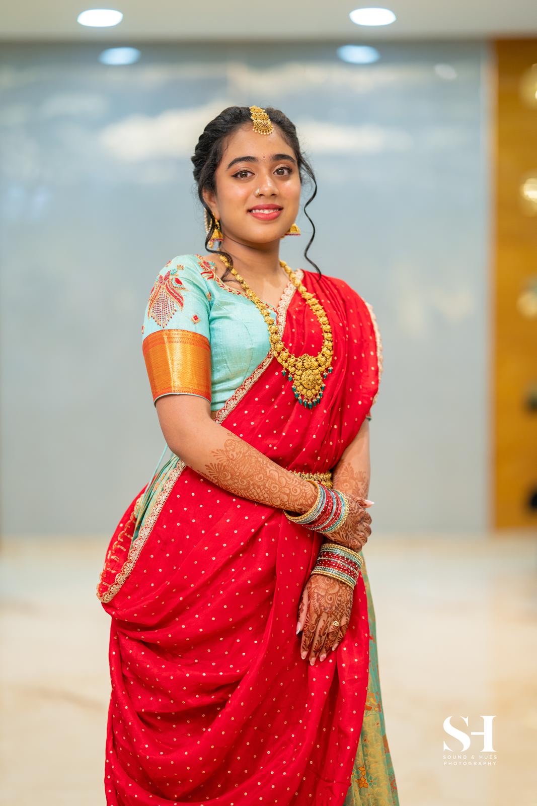 Light makeup and hair for a half saree ceremony